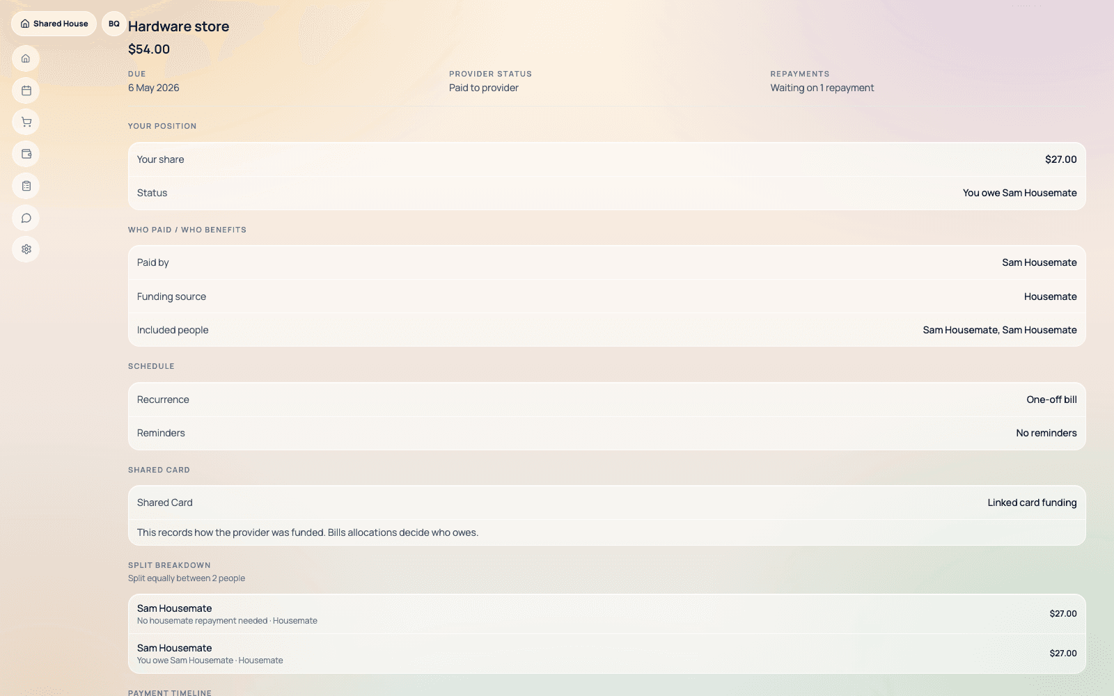 Bills & Repayments product screenshot for Repayments have records