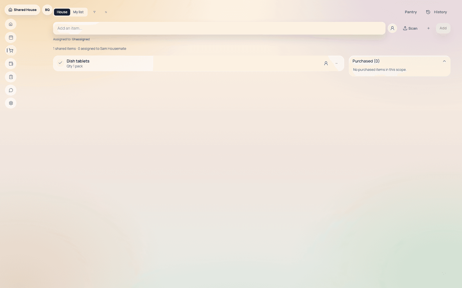 CoExyst shopping lists with shared and private items